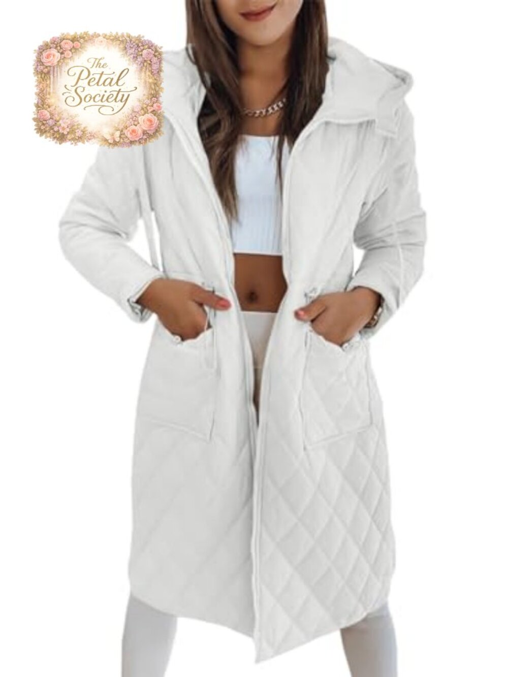 Imily Bela Womens Quilted Puffer Jacket Hooded Knee Length Zip Up